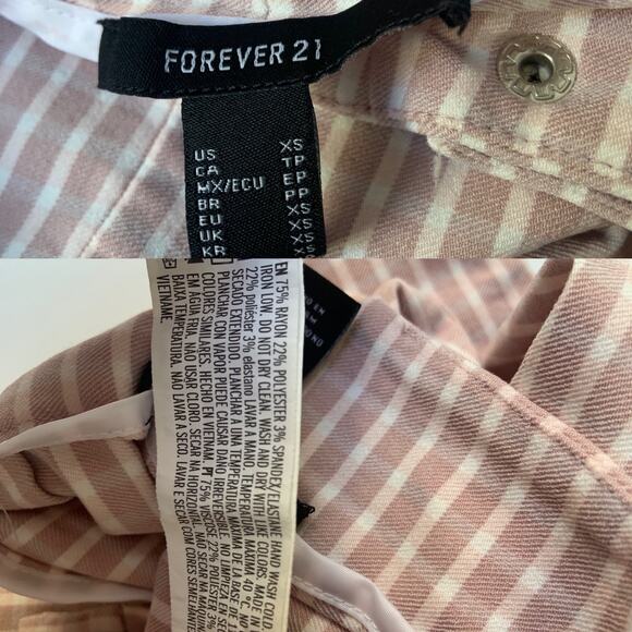 Forever 21 Nude Pink White Gingham High Waisted Fitted Ankle Length Pants Wms XS - Picture 10 of 10